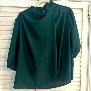 ASOS Design drape high neck top with short sleeve in dark green